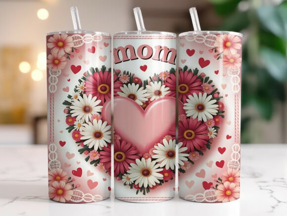 Floral Heart Mom 20oz Tumbler Wrap PNG Review