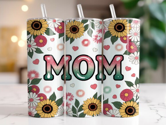 MOM Sunflower Valentine Tumbler Wrap PNG