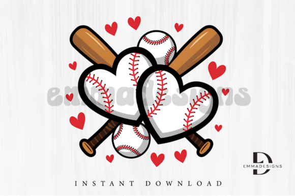 Retro Baseball Valentines Day PNG