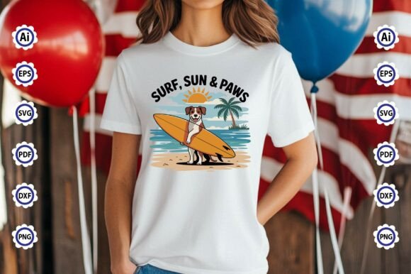 Surf, Sun Paws PNG T-Shirt Design