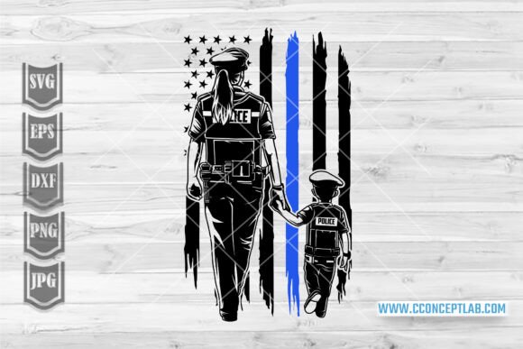 US Police Mom Son SVG